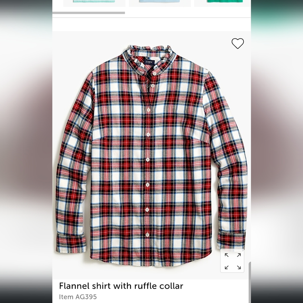 J. Crew Factory Tartan Plaid Flannel Shirt Ruffled Collar Long Sleeve AG395